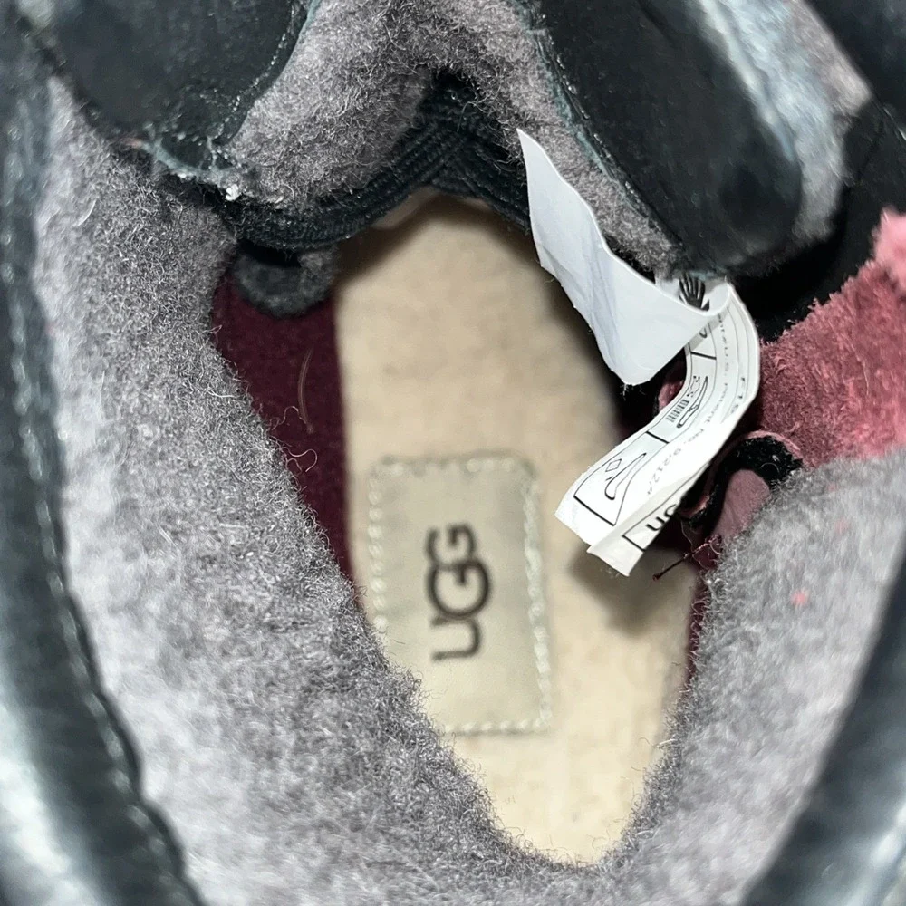 UGG KESEY Black NWOB Leather WATERPROOF SNOW Boot‎ Buckle Womens Size 39/8
